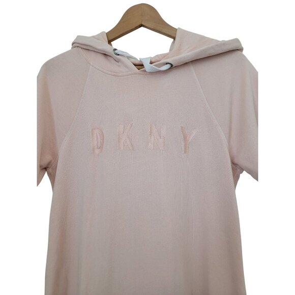 DKNY Sport Pink Hooded Short Sleeve Raw Hem Sweater Dress w/ Kangaroo Pocket Med - Picture 3 of 6